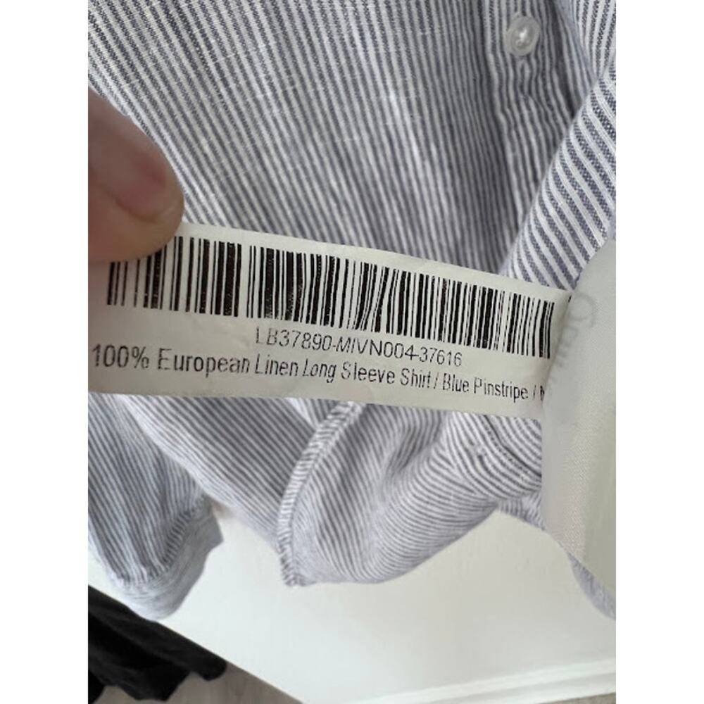 Quince 100% European Linen Long Sleeve Shirt M Blue Pinstripe Women's Top - Picture 8 of 8